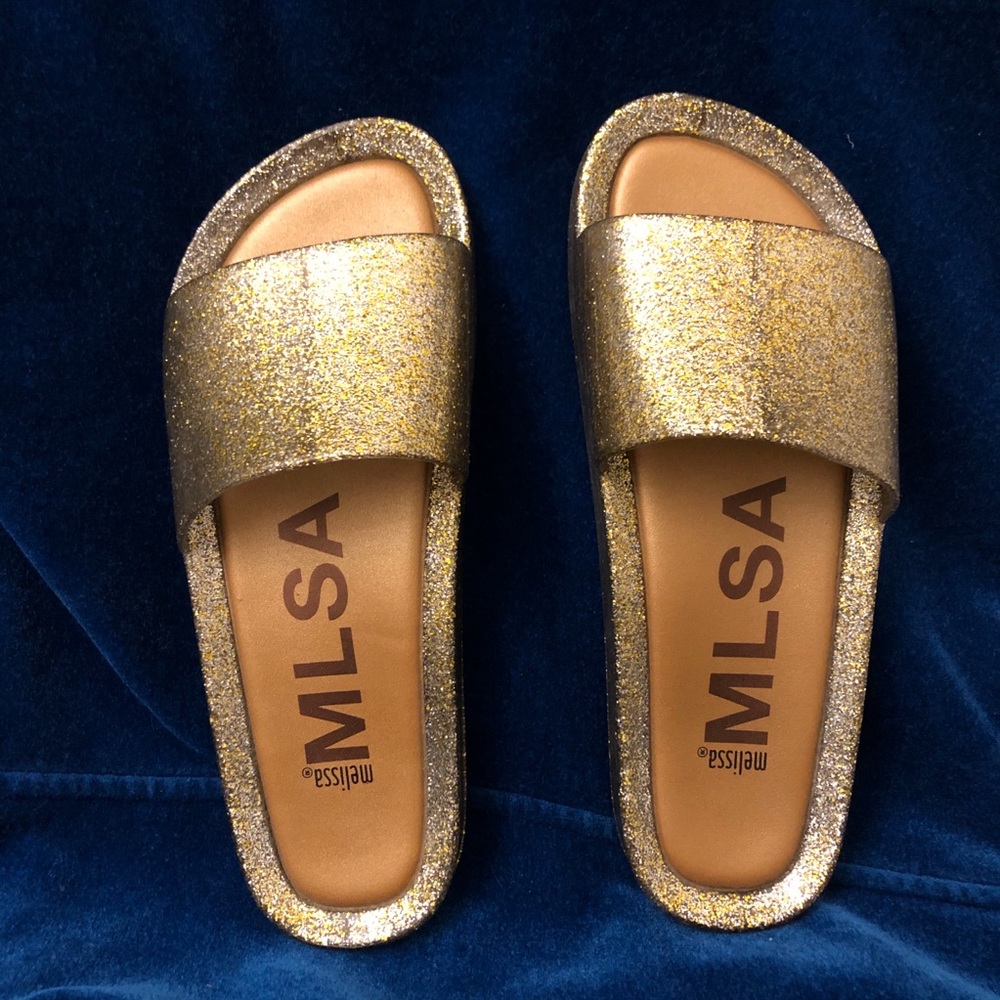 Melissa - Gold Glitter Beach Slide Sandal